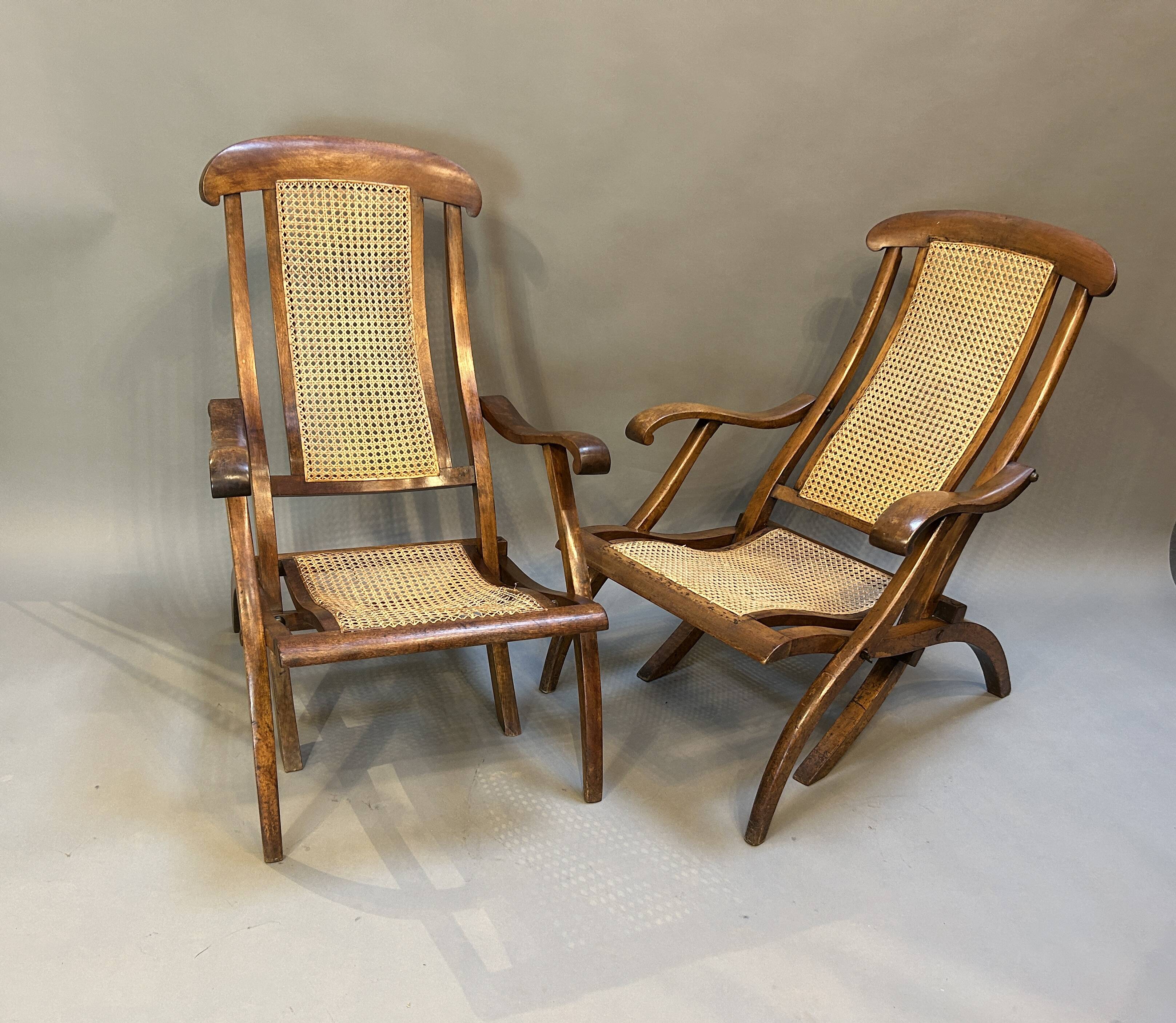 Pair Edwardian Steamer Deck Chairs