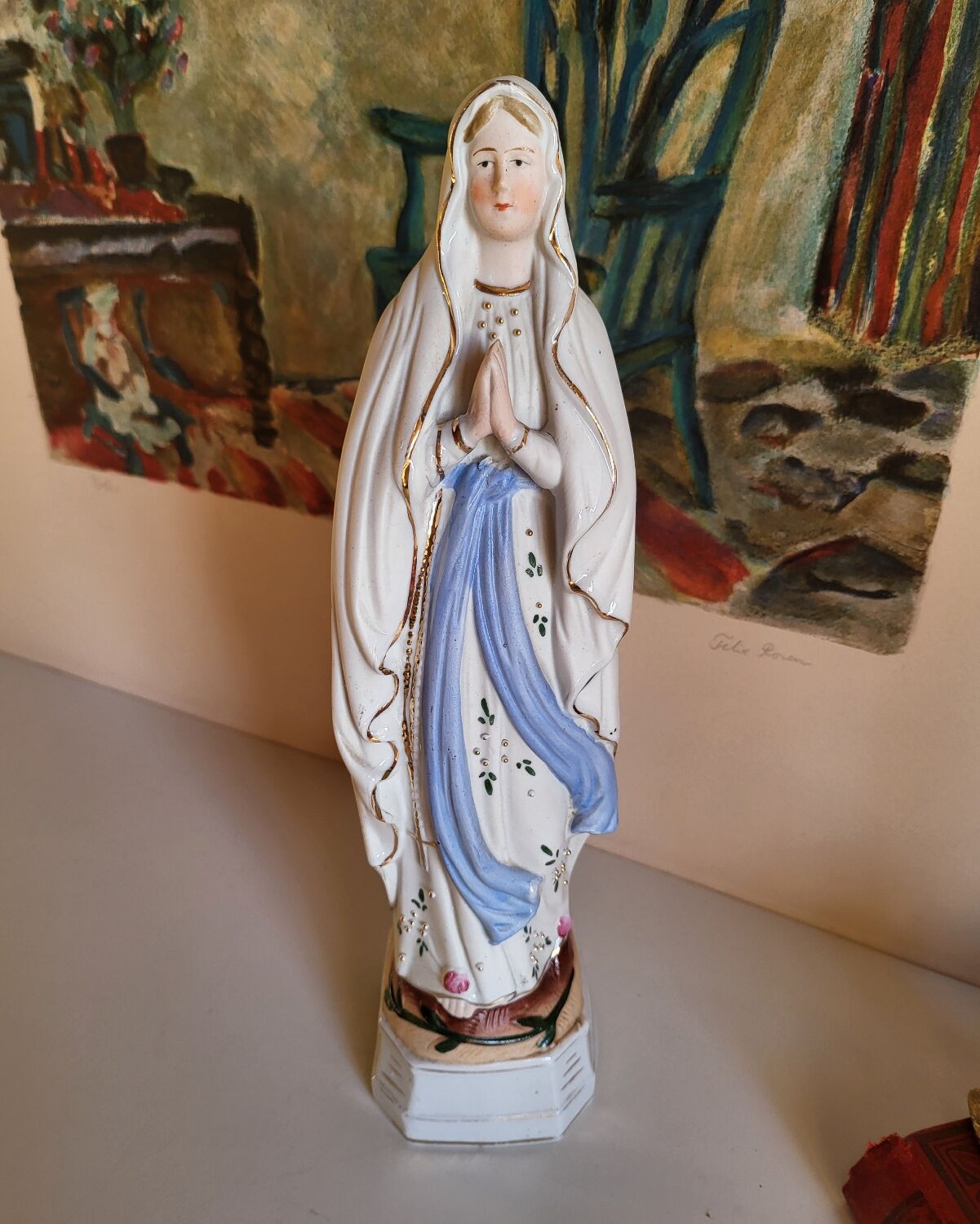 Religious Statuette of the Virgin Mary in Biscuit Porcelain