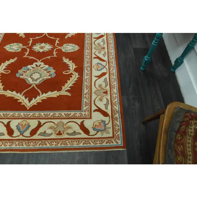 1970s Vintage Turkish Oushak Handmade Wool Cotton Orange Area Rug 173x230