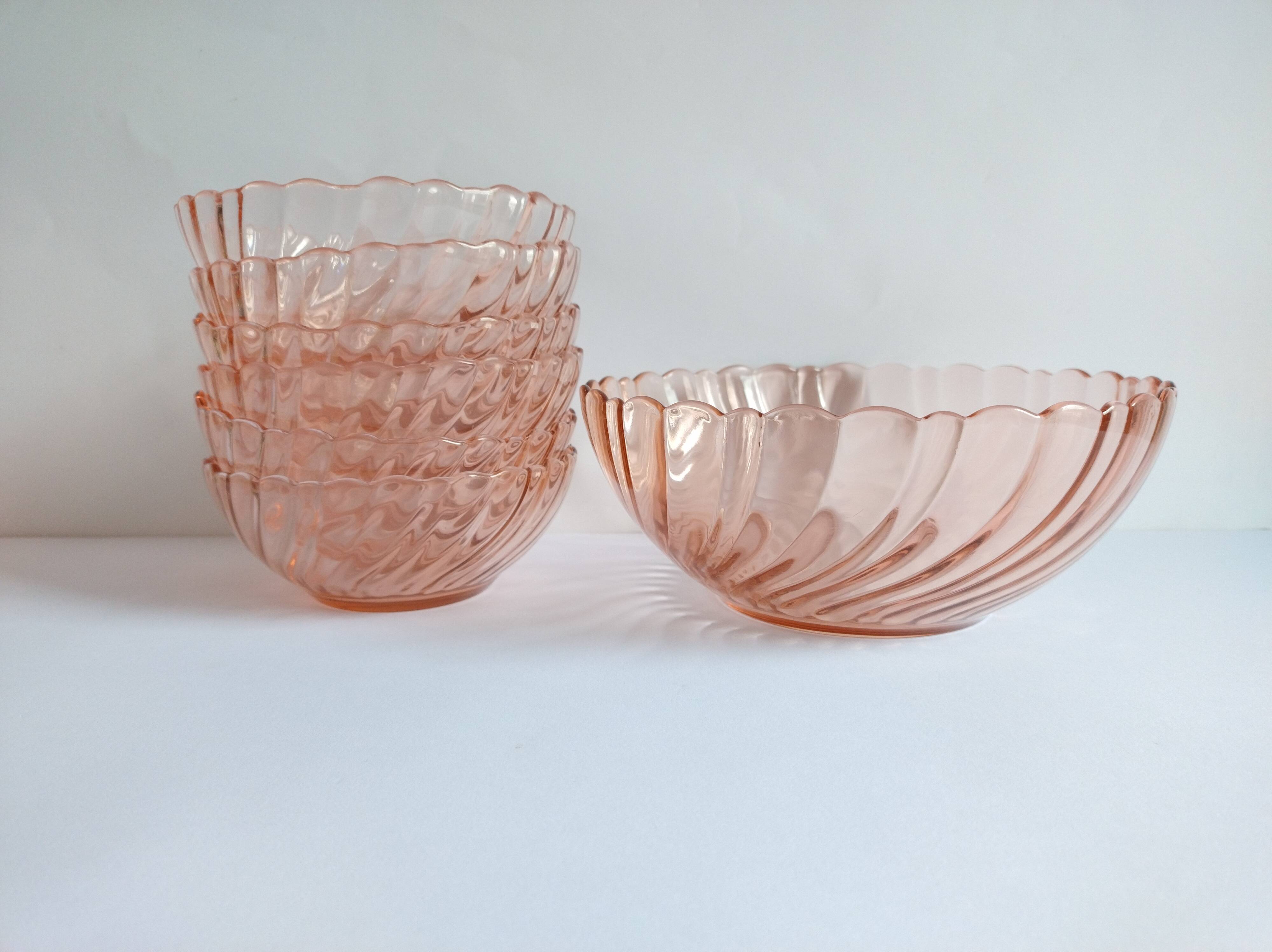 Set of 6 bowls and a salad bowl in Arcoroc Rosaline Vintage glass