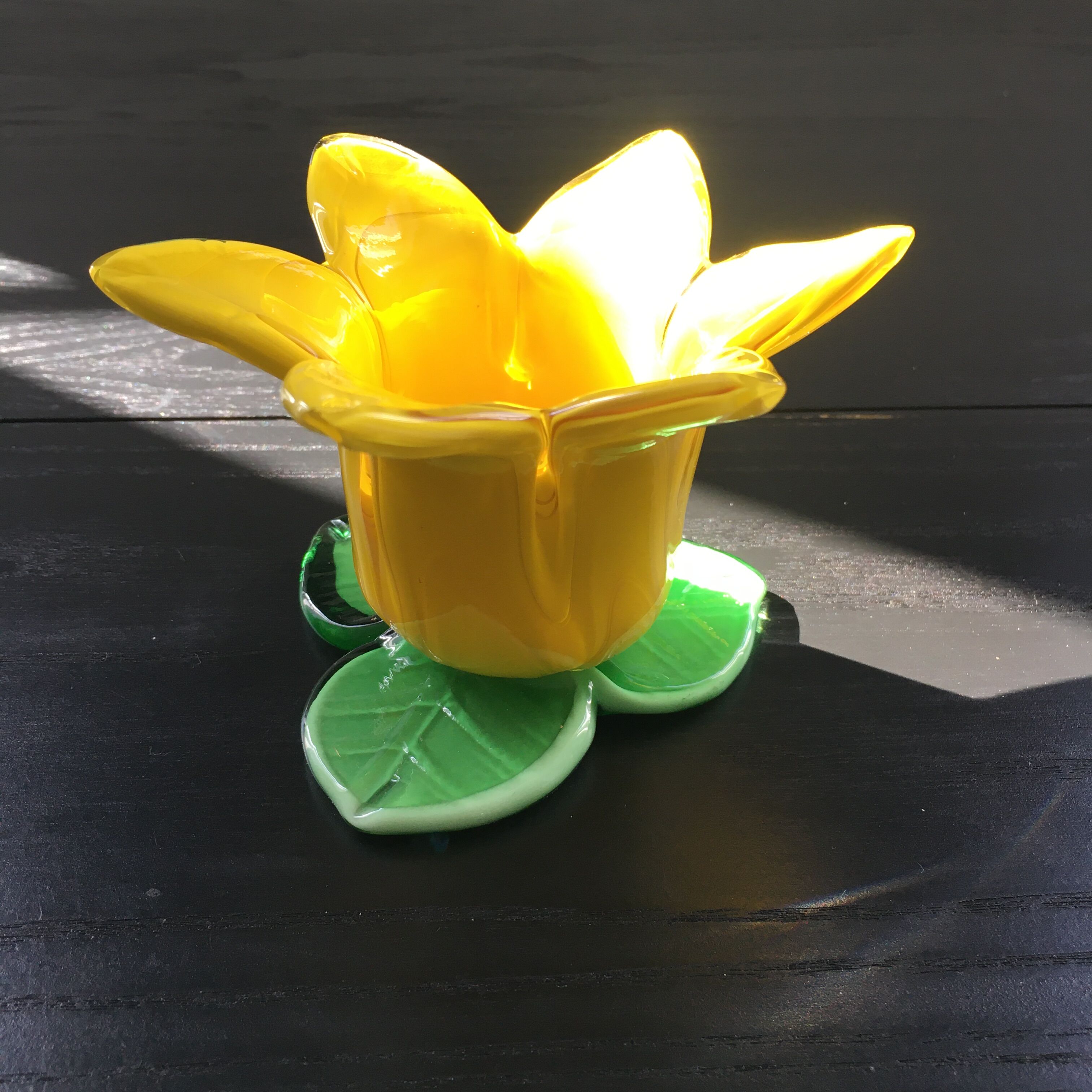 Yellow tulip candle holder