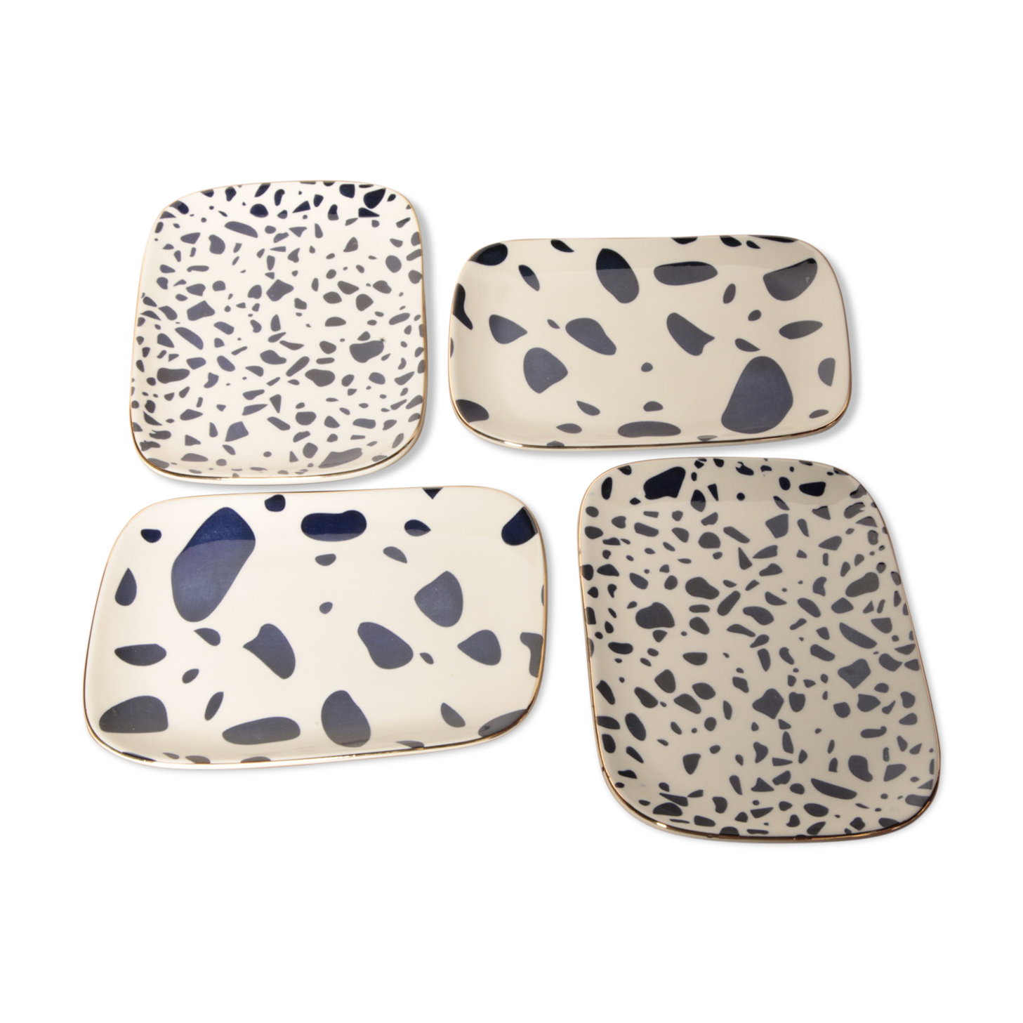 4 dishes blue terrazzo patterns