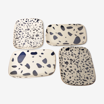 4 dishes blue terrazzo patterns