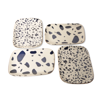 4 dishes blue terrazzo patterns