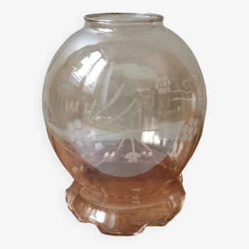 Vintage sandblasted amber glass lamp globe flower pattern hanging lamp