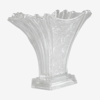 Art deco vase period moulded glass pressed to stylized flower decor