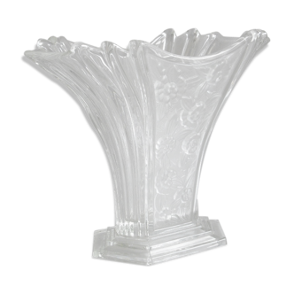 Art deco vase period moulded glass pressed to stylized flower decor