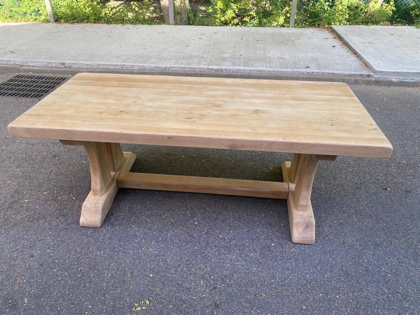 Large extendable monastery table stripped in raw solid oak 200 cm