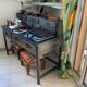 Meuble de bureau en acier et bois cuir