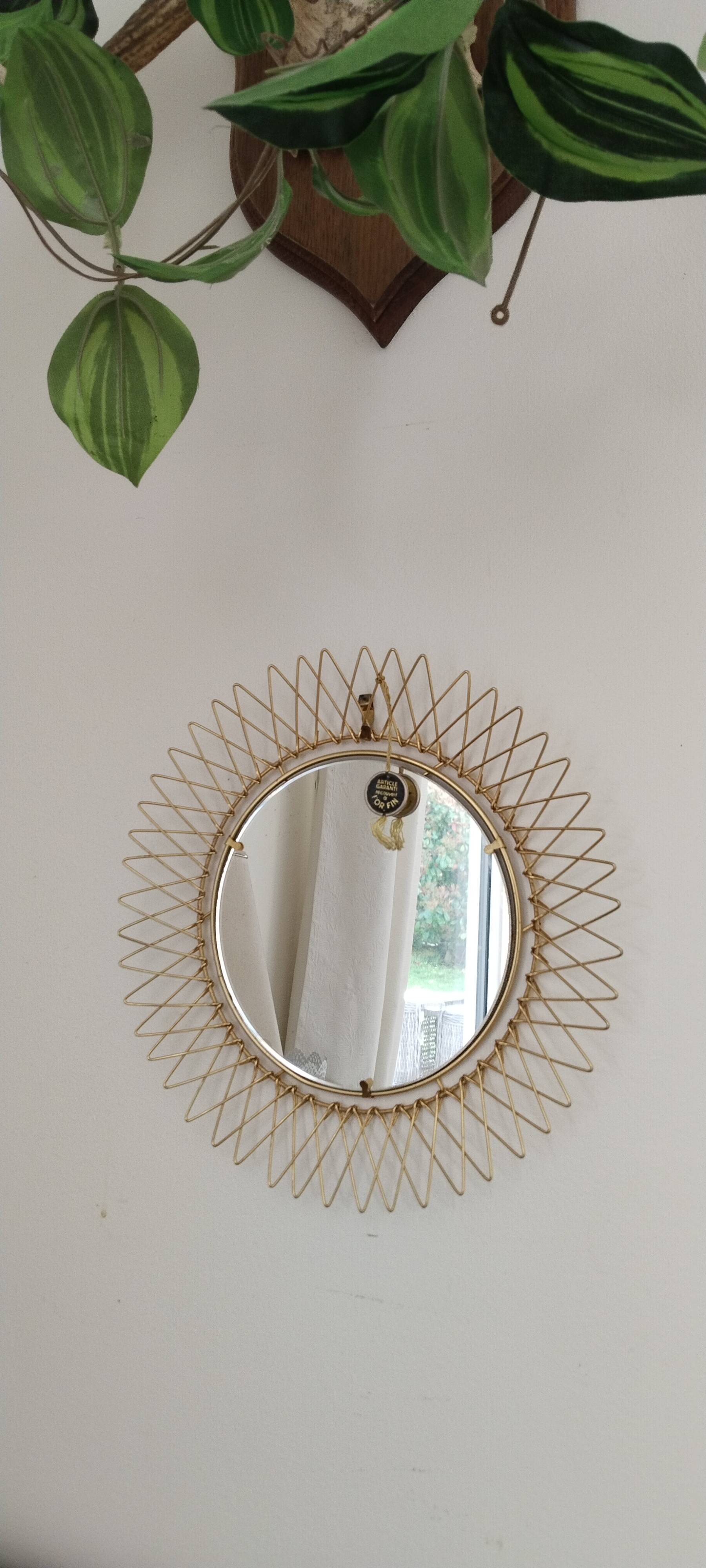 Miroir soleil doré à l'or fin  , pliable, vintage français , Erdecor