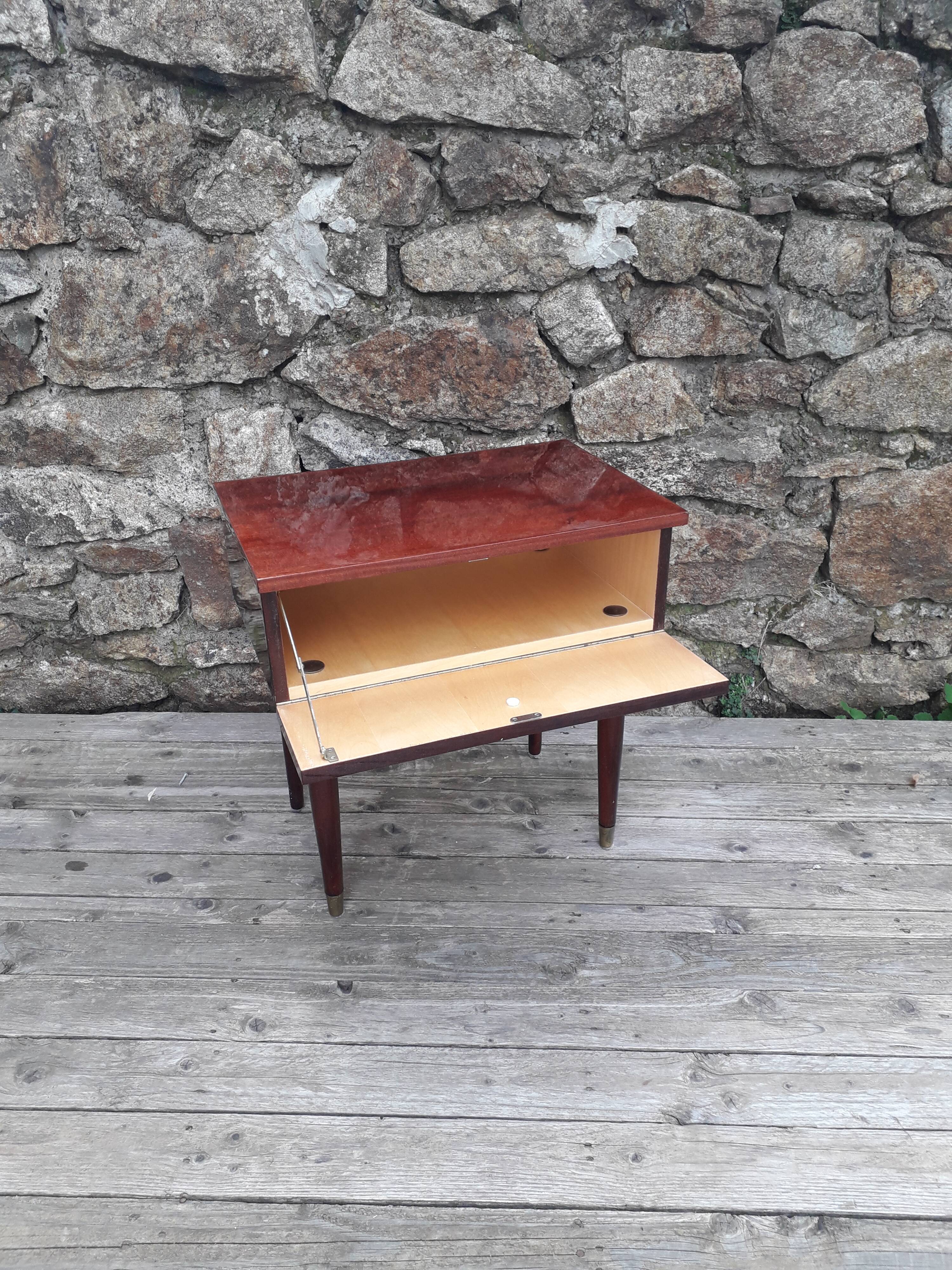 Vintage bedside table - varnished wood - tilting door - 1960s