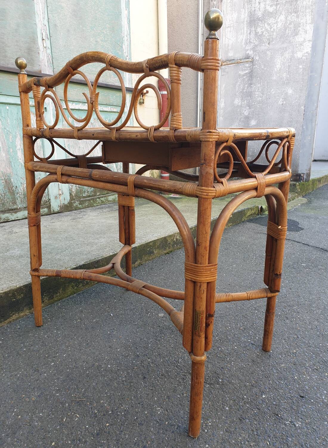 Bamboo and rattan side table, 1950s-1960s