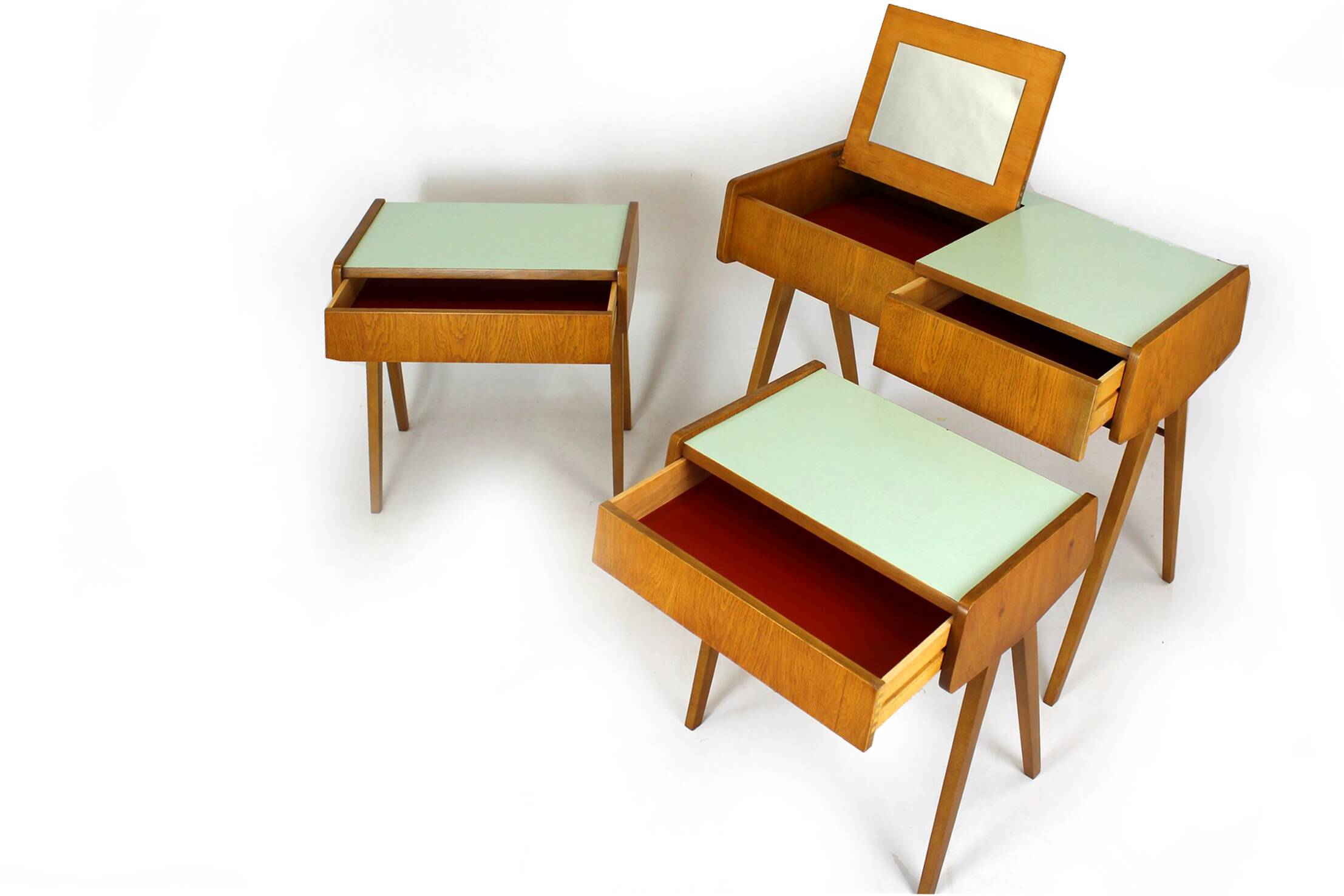 Restored Mid-Century Nightstands & Dressing Table, Czechoslovakia, 1960s
