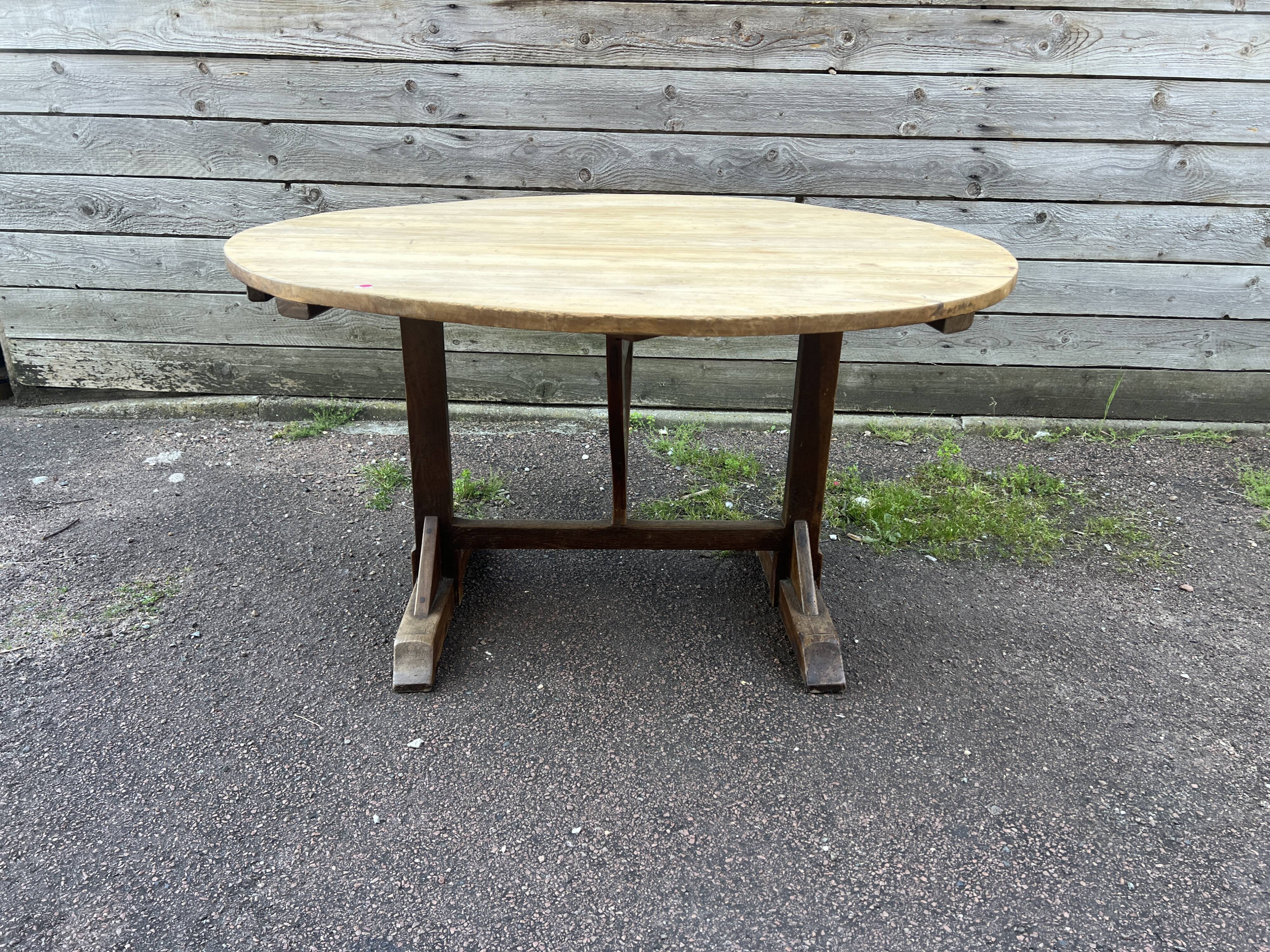 harvest table, stripped top and natural wood