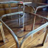 Set of 3 square nesting tables 1970 brown smoked glass