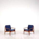 2 fauteuils lounge en teck par Arne Vodder pour Glostrup Mobelfabrik