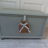 Toy chest on wheels patinated green of gray
