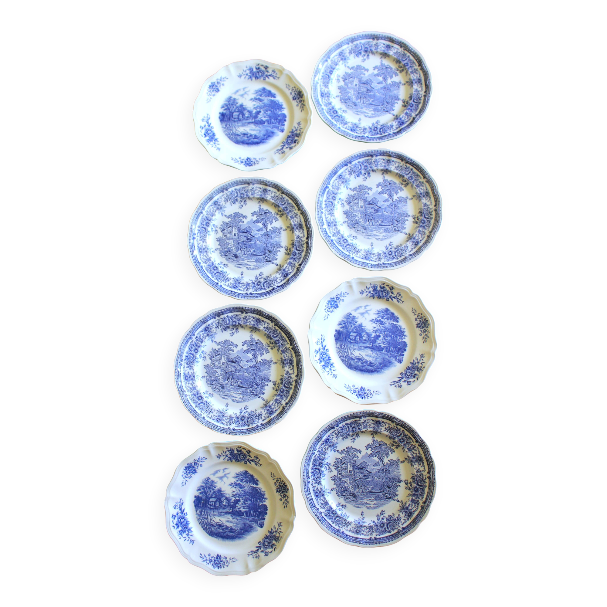 8 romantic blue Lunéville Sarreguemines dinner plates