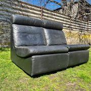 Pair of two black leather modular sofa chairs by Walter Knoll, Germany, 1970s