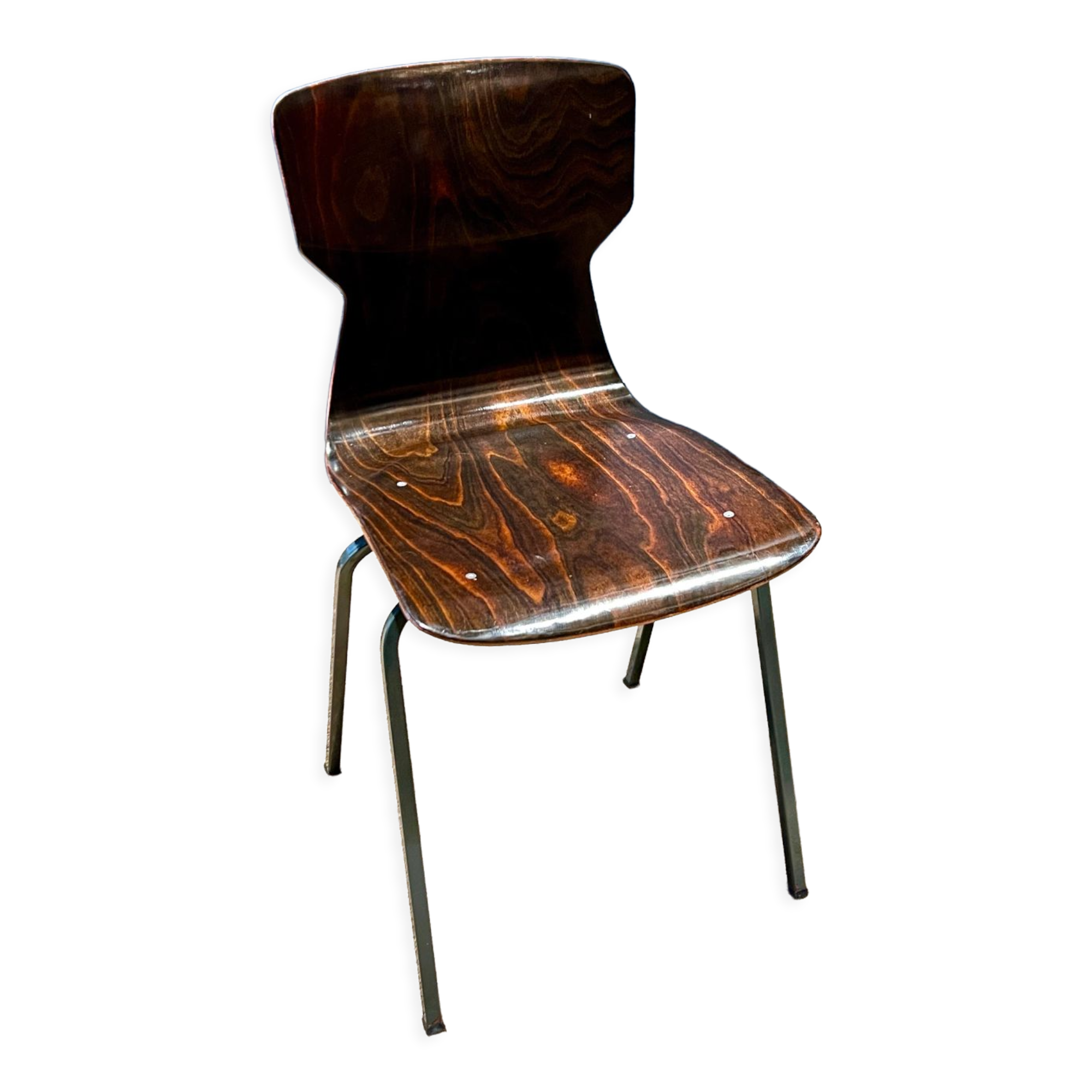 Set of 6 wenge wood chairs and green steel of gray