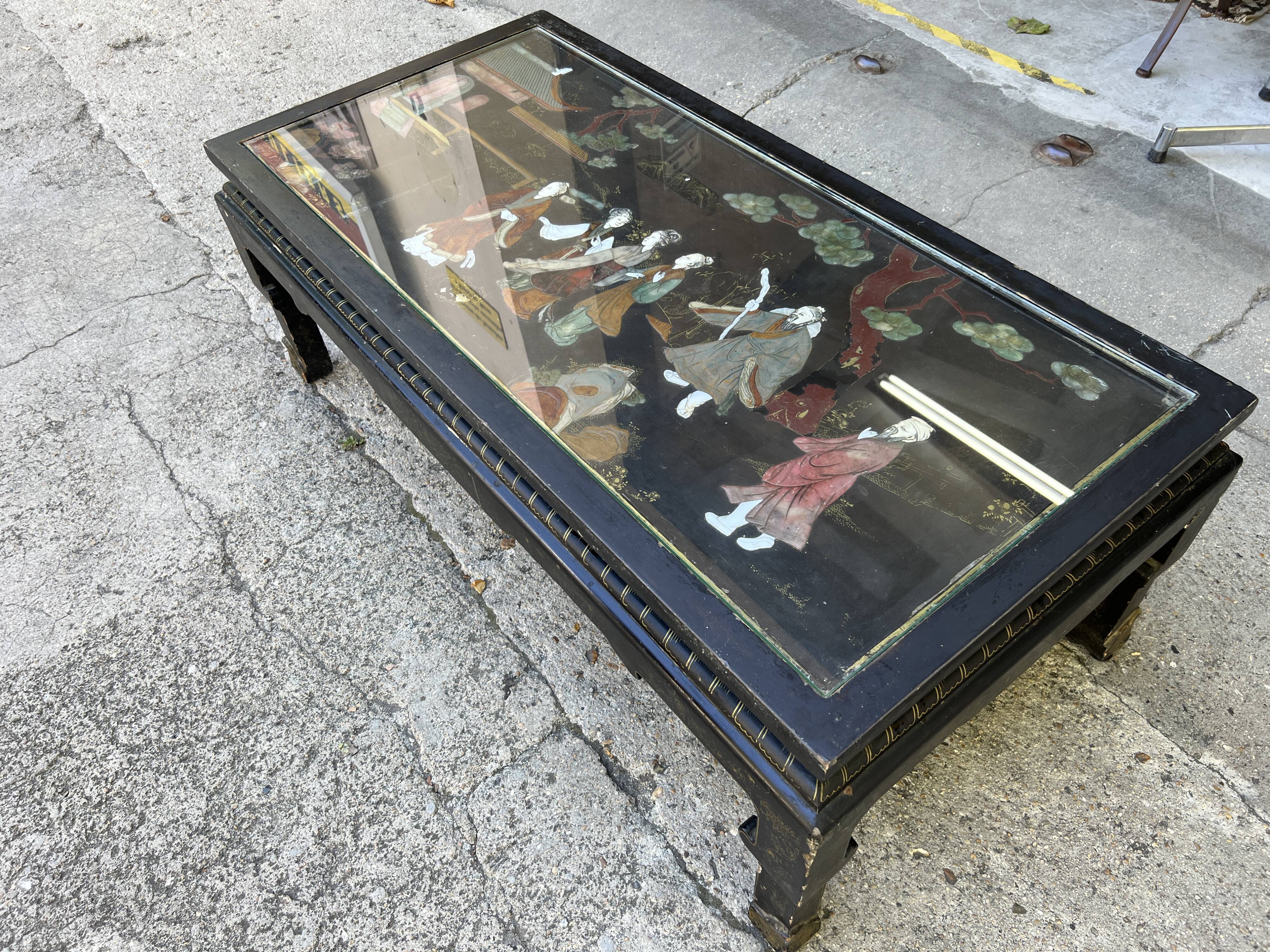 Chinese coffee table with mother-of-pearl and ivory stone inlays