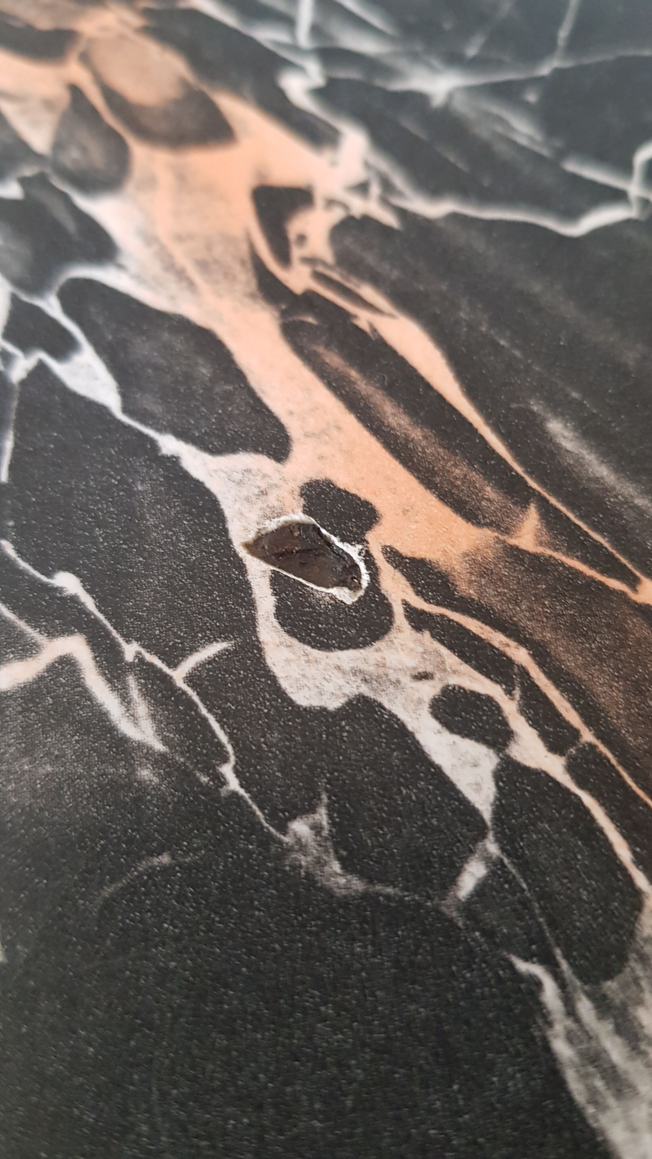 Table and 6 chairs in black formica marble effect