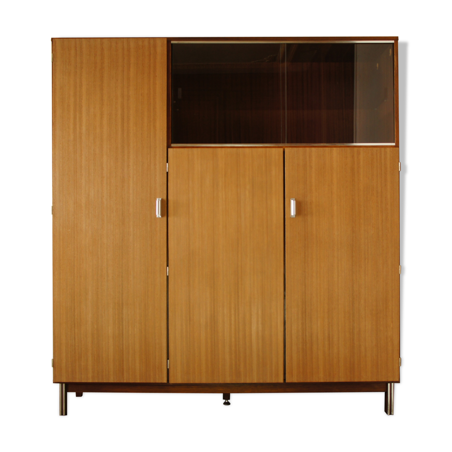 Two-tone teak & vintage chrome glass wardrobe