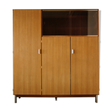 Two-tone teak & vintage chrome glass wardrobe