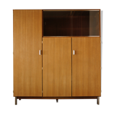 Two-tone teak & vintage chrome glass wardrobe