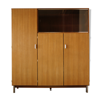 Two-tone teak & vintage chrome glass wardrobe