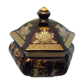 Bonbonnière en porcelaine décorée main à l'or 24 carats Grèce années 70