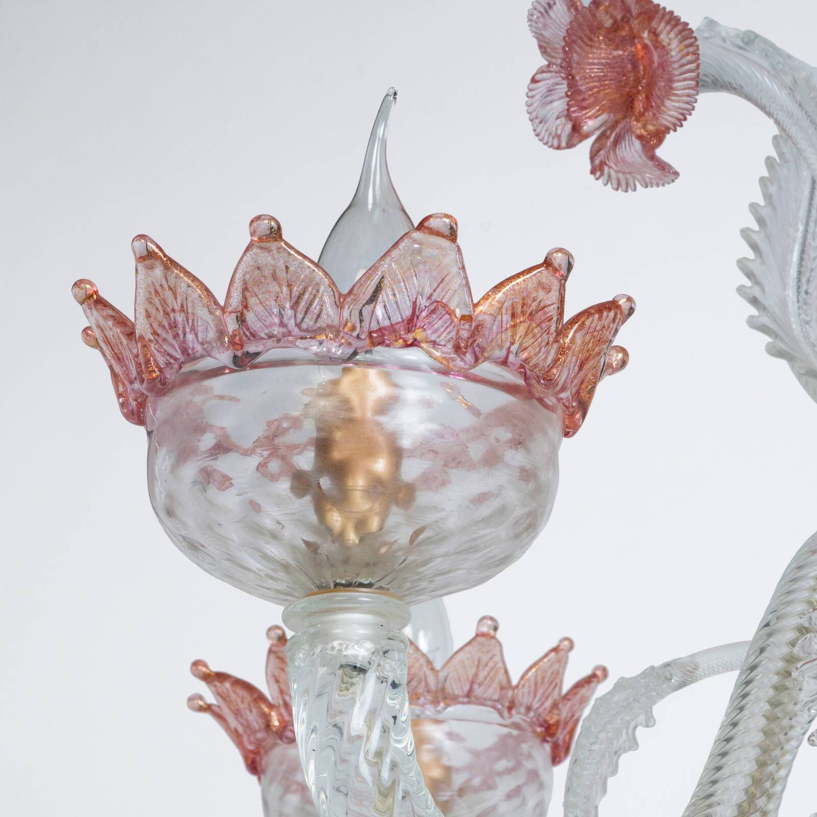 Venetian Murano Glass 6-Light Chandelier in White and Pink