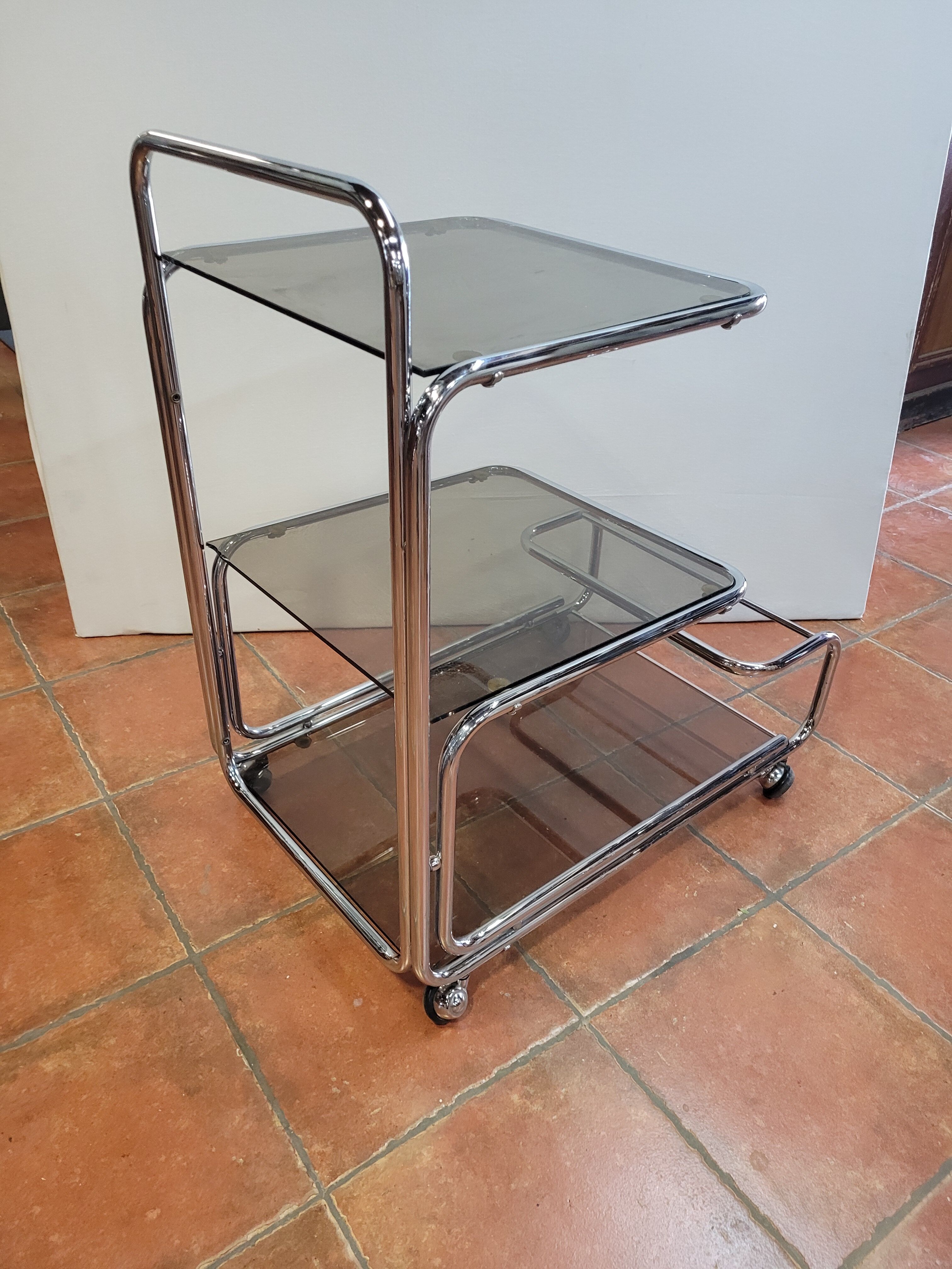 Serving base chrome smoked glass 3 trays of the 60s / 70s