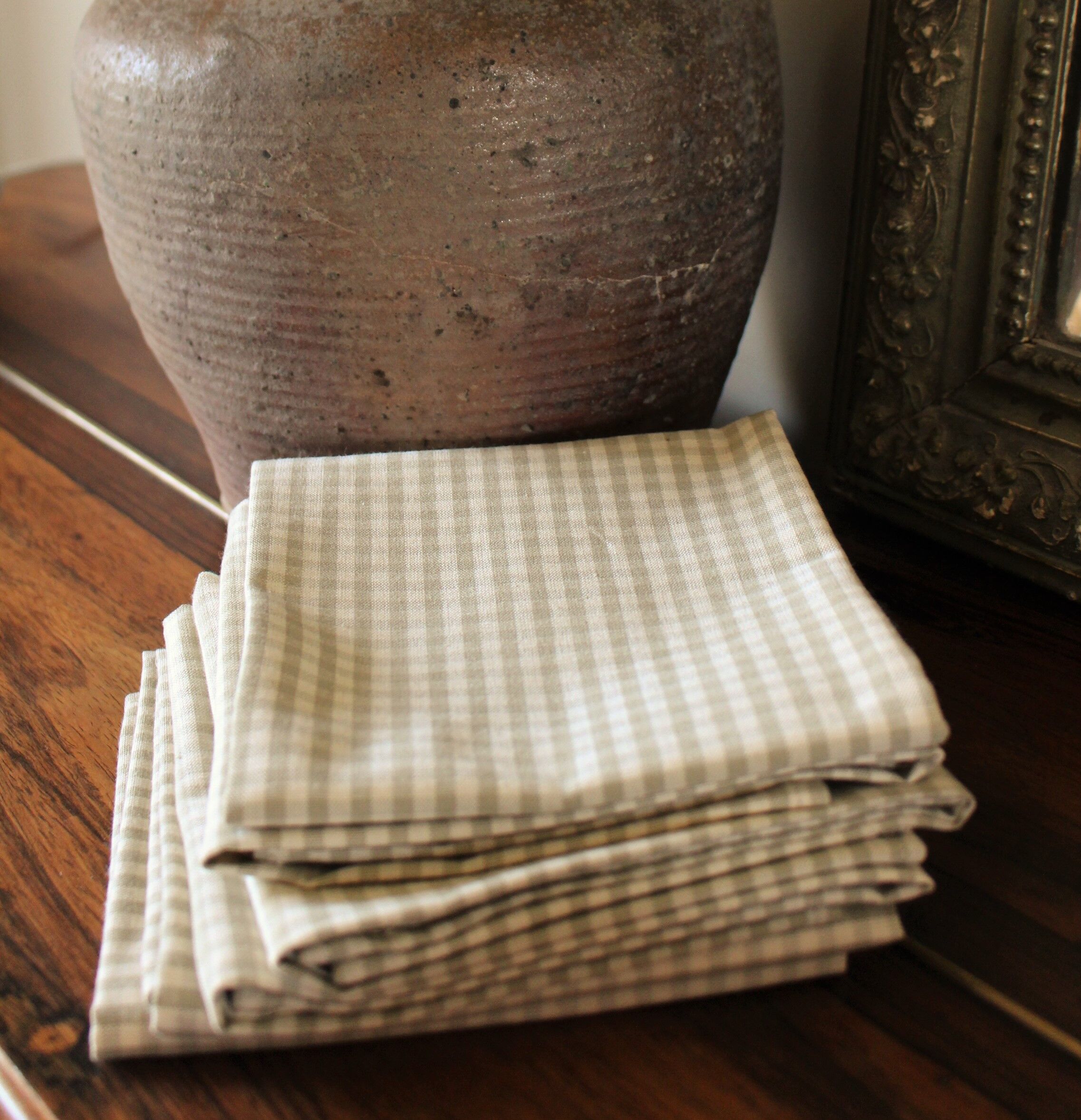 Lot 6 napkins cotton vichy beige linen creation