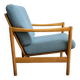 Wood arm chair reupholstered in blue fabric 1960s