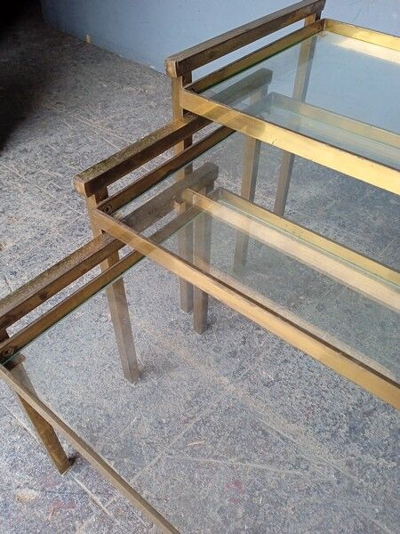 3 tables basse gigogne ep 1970 laiton doré design