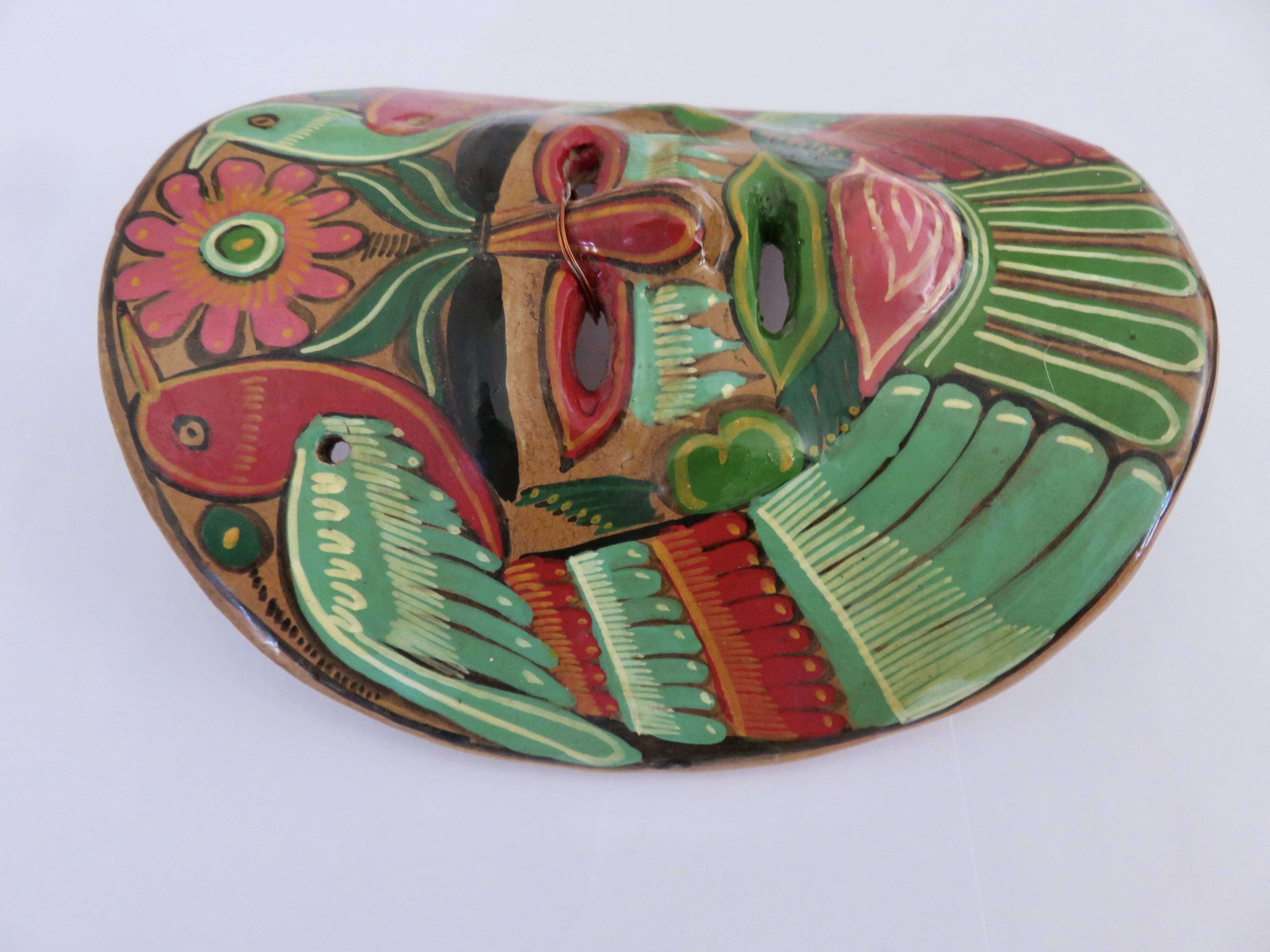 Masque Mexicain en terre cuite, art populaire Mexicain, années 70