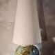 large glazed blue green ceramic lamp signed palm tree 1970, h75x20 light trace lampshade