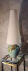 Grande lampe ceramique bleu vert vernisé  signé palmier  1970 , h75x20  abat jour  legere trace