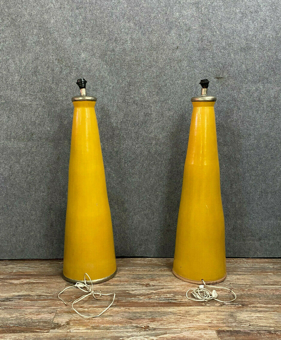 40s pair of enamelled ceramic conical lamps