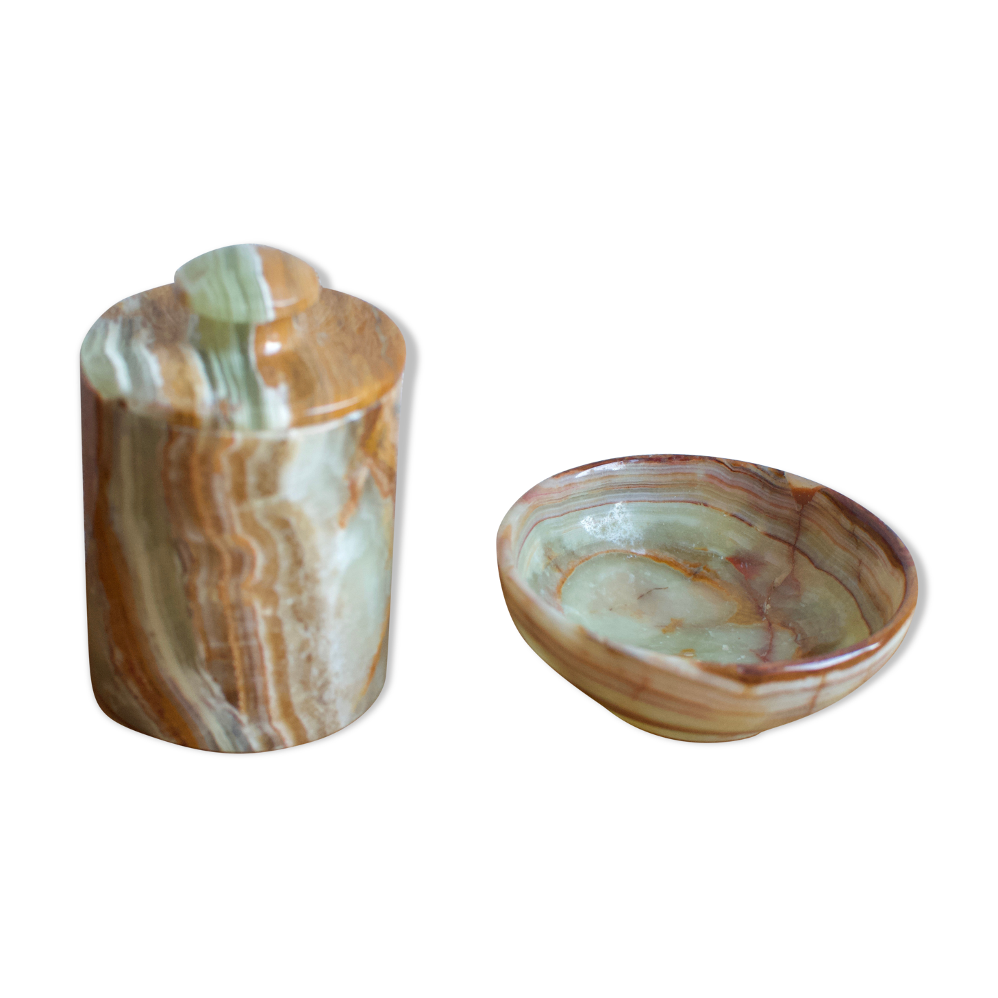 Ensemble de coupelle et pot en marbre onyx