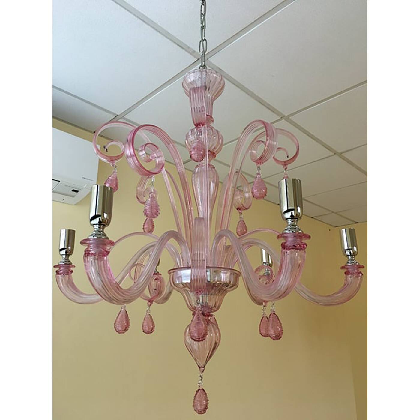 Murano Glass Chandelier in Pink 6 Arms