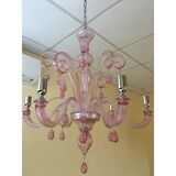 Murano Glass Chandelier in Pink 6 Arms