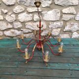 Chandelier gilded sheet metal masca Italy 60s Hollywood regency