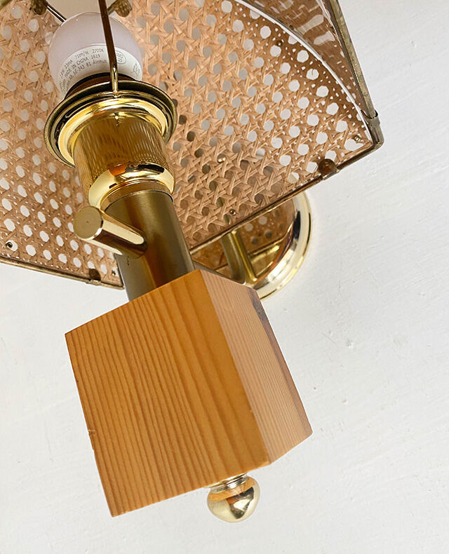 Pair of brass and canning wall lamps