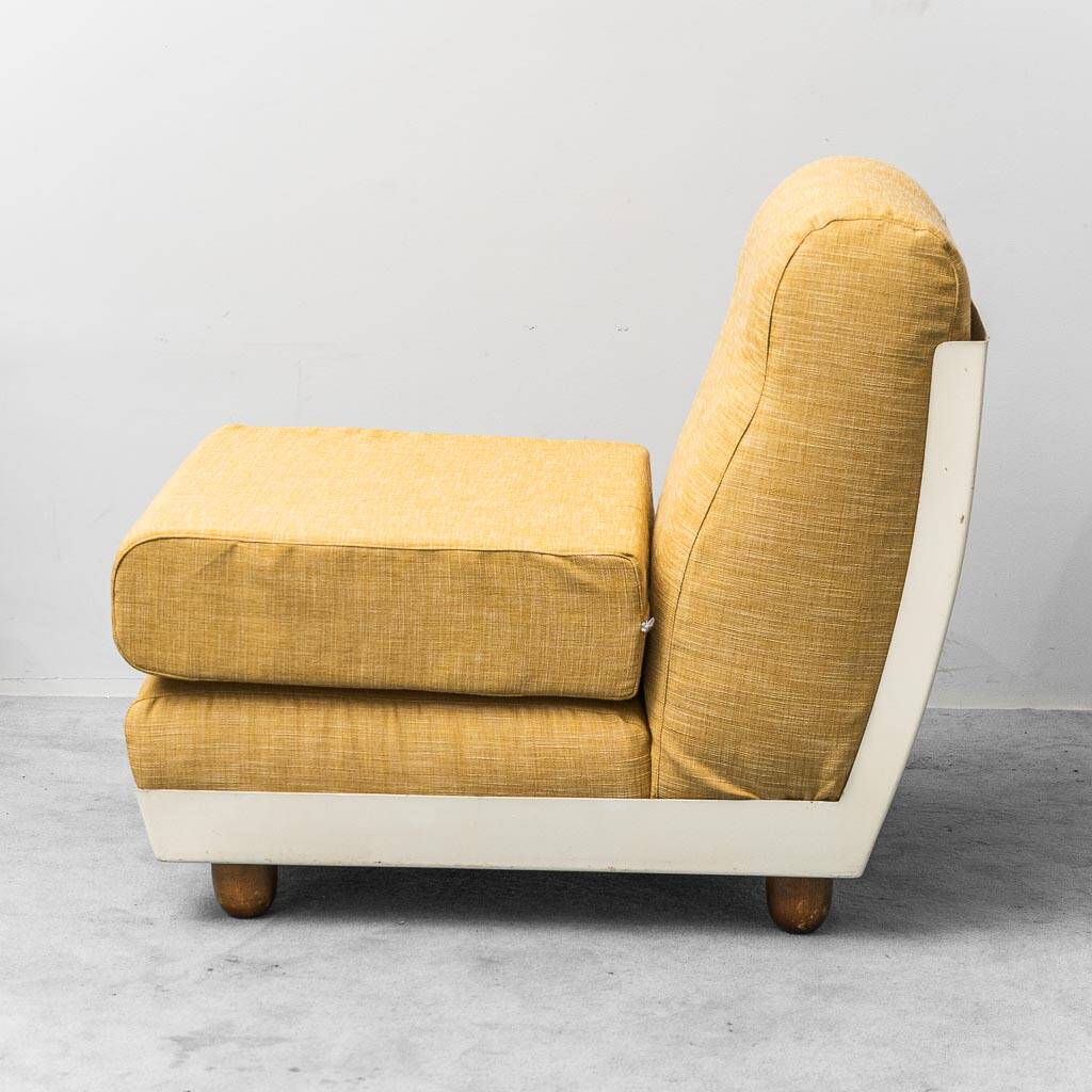 Pair of vintage yellow fabric armchairs, 1970s modernism