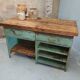 Industrial workbench kitchen island sideboard sea green with drawers