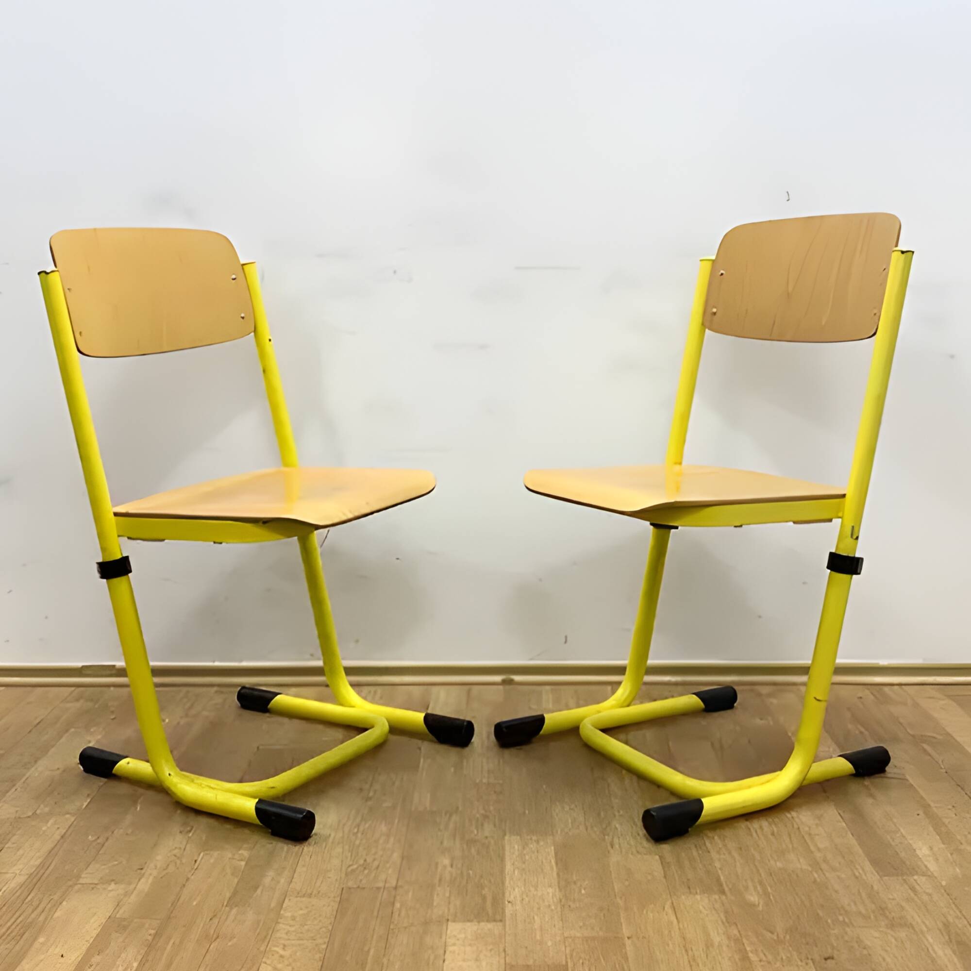 Retro chairs, metal & veneer, 1980s (set of 2)