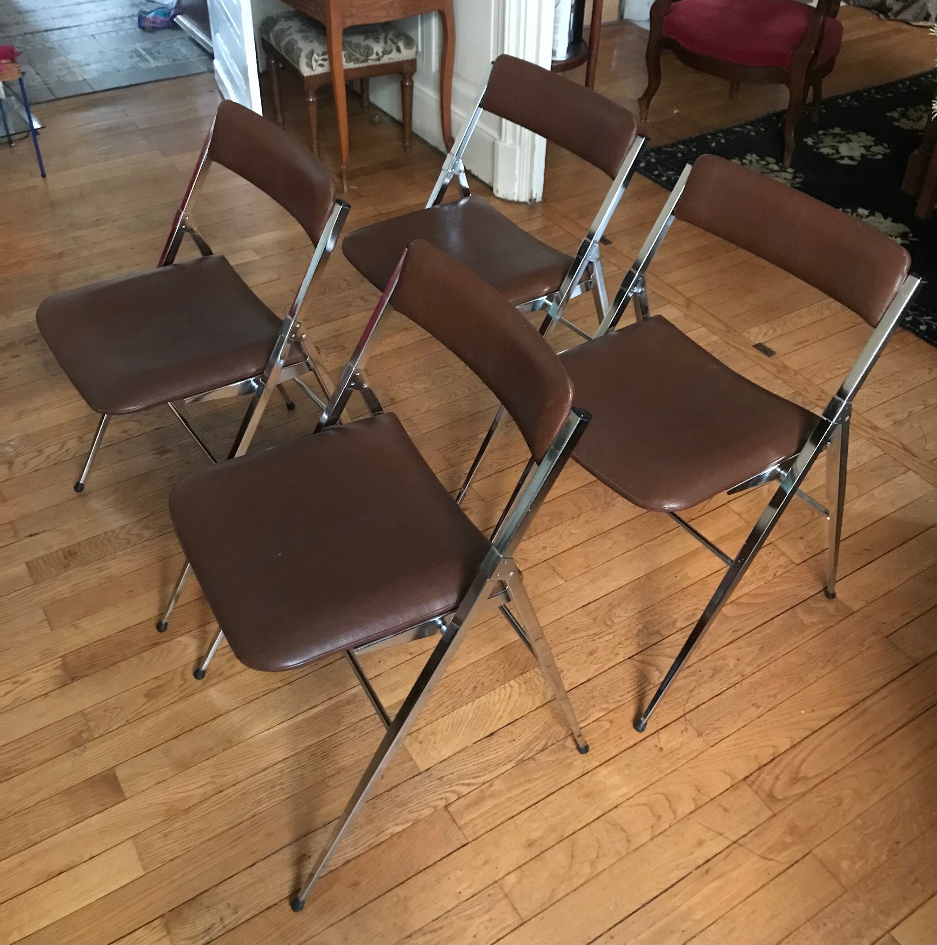 Chrome metal chairs and skaï from the 70s