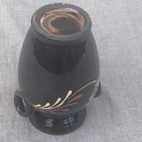 Vase amphore en céramique émaillée jaune et noir peint à la main vintage